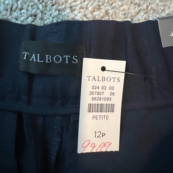 Talbots Navy Blue Linen Bristol Cropped Pants, NWT Never Worn Size 12P - Picture 3 of 5